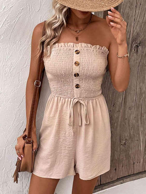 Hot Weather Chic Smocked Strapless Romper - MXSTUDIO.COM