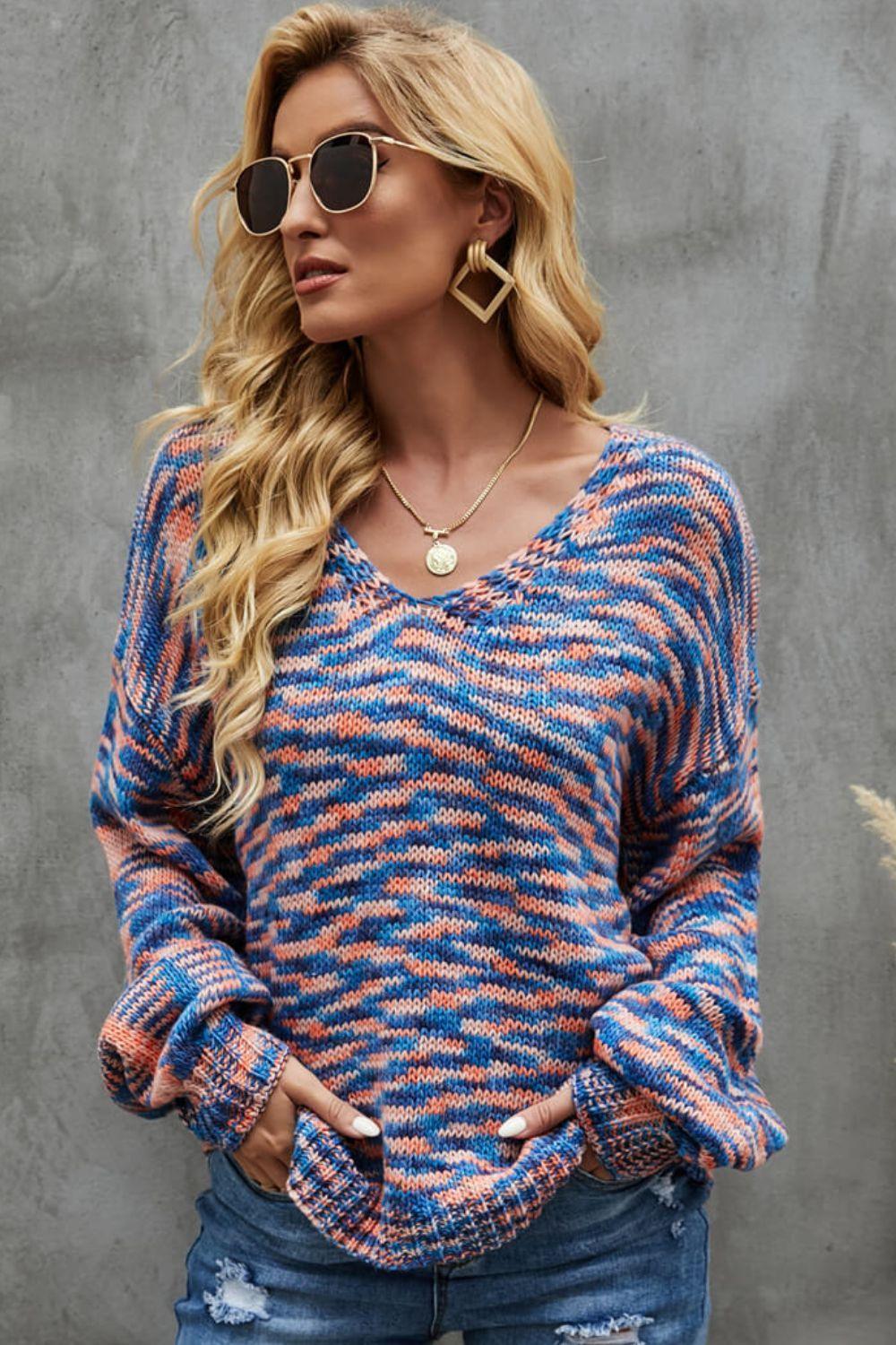 Huggable Chic V Neck Ribbed Sweater - MXSTUDIO.COM