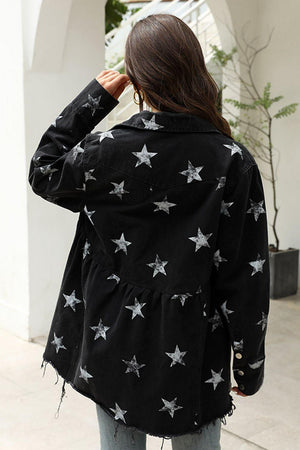Ideal Cover Raw Hem Star Print Jacket - MXSTUDIO.COM