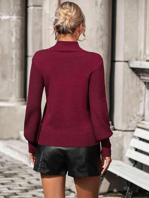 Impeccable Warmth Balloon Sleeve Mock Neck Sweater - MXSTUDIO.COM
