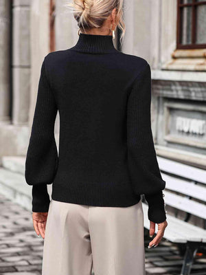 Impeccable Warmth Balloon Sleeve Mock Neck Sweater - MXSTUDIO.COM