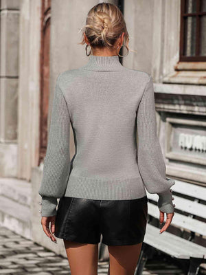 Impeccable Warmth Balloon Sleeve Mock Neck Sweater - MXSTUDIO.COM
