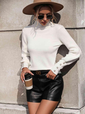 Impeccable Warmth Balloon Sleeve Mock Neck Sweater - MXSTUDIO.COM