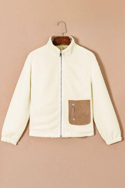 Impeccably Soft Zip Up Cream Fleece Jacket-MXSTUDIO.COM
