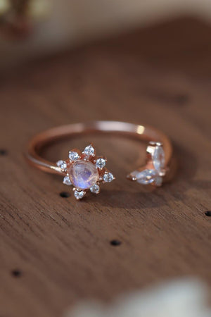 Imposing 18K Rose Gold-Plated Open Moonstone Ring - MXSTUDIO.COM