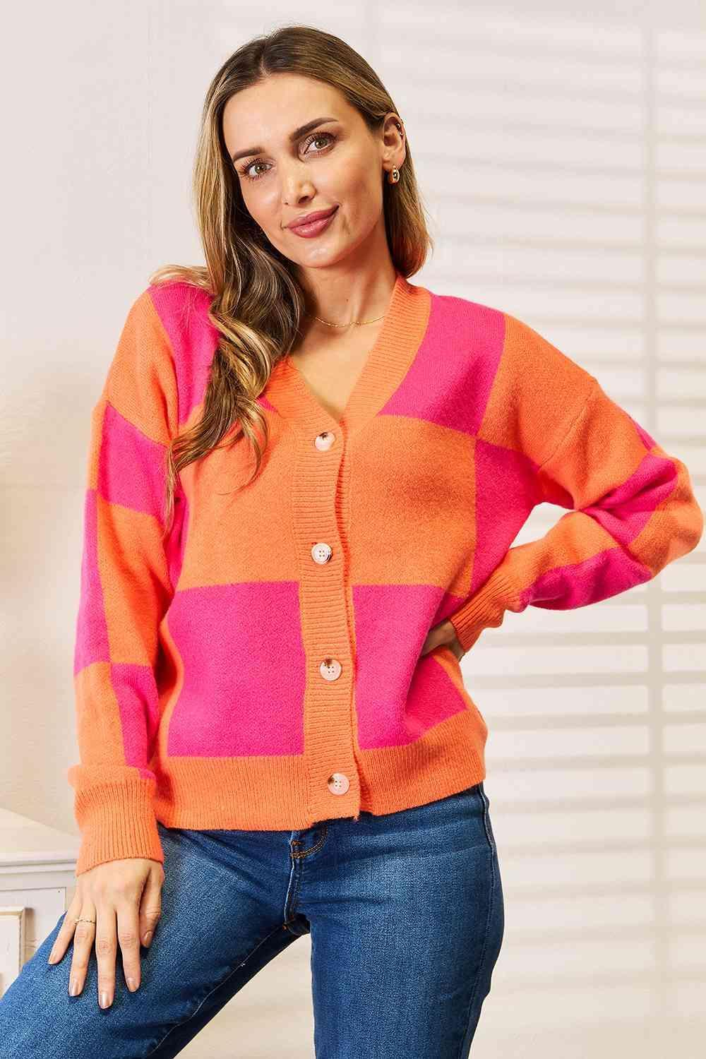 Imposing Long Sleeve Women's Checkered Cardigan-MXSTUDIO.COM