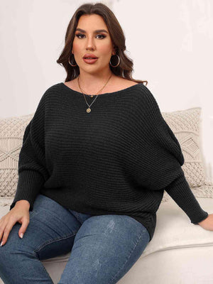 In Vogue Plus Size Womens Boat Neck Sweater-MXSTUDIO.COM
