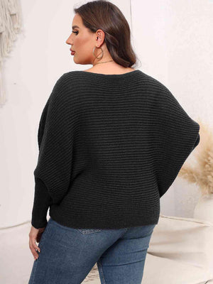In Vogue Plus Size Womens Boat Neck Sweater-MXSTUDIO.COM