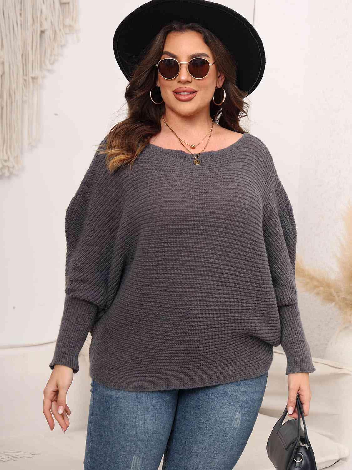 In Vogue Plus Size Womens Boat Neck Sweater-MXSTUDIO.COM