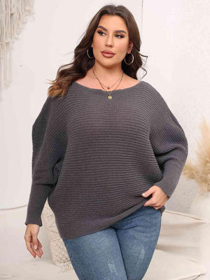 In Vogue Plus Size Womens Boat Neck Sweater-MXSTUDIO.COM