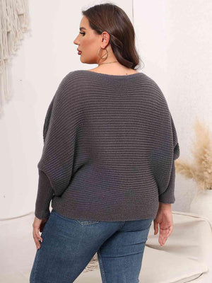 In Vogue Plus Size Womens Boat Neck Sweater-MXSTUDIO.COM