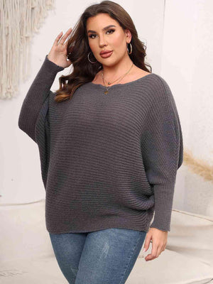 In Vogue Plus Size Womens Boat Neck Sweater-MXSTUDIO.COM