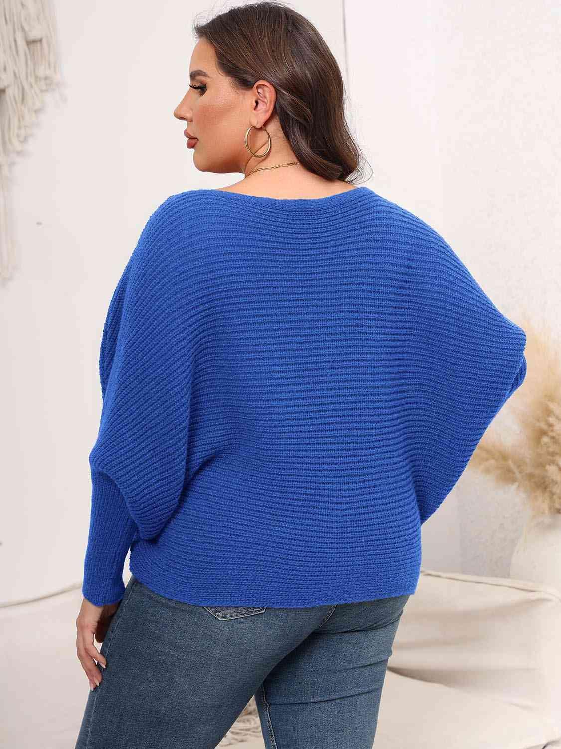 In Vogue Plus Size Womens Boat Neck Sweater-MXSTUDIO.COM