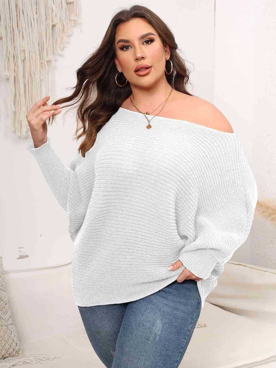 In Vogue Plus Size Womens Boat Neck Sweater-MXSTUDIO.COM