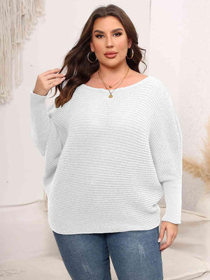 In Vogue Plus Size Womens Boat Neck Sweater-MXSTUDIO.COM