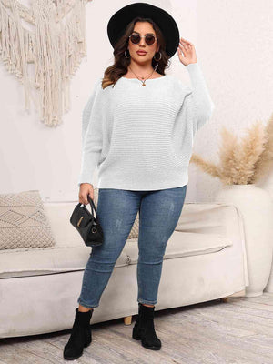In Vogue Plus Size Womens Boat Neck Sweater-MXSTUDIO.COM