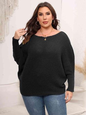 In Vogue Plus Size Womens Boat Neck Sweater-MXSTUDIO.COM