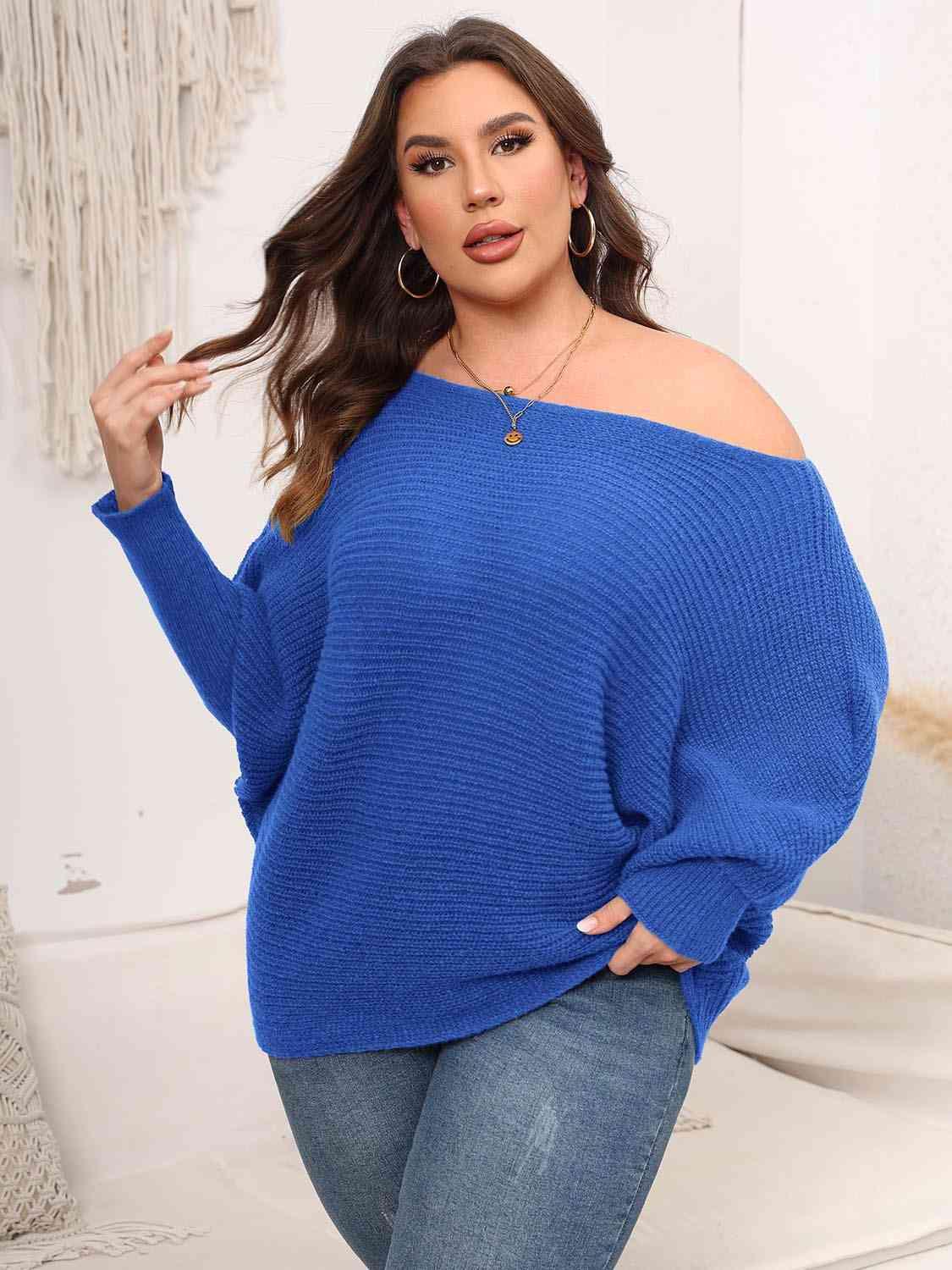 In Vogue Plus Size Womens Boat Neck Sweater-MXSTUDIO.COM