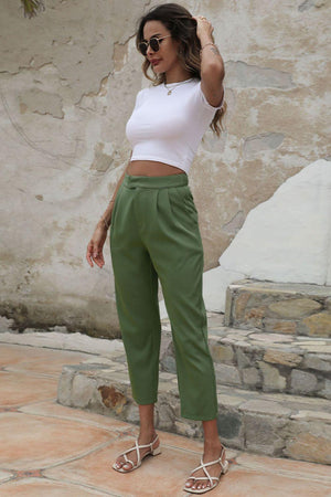 Incredible High Waist Straight Leg Green Crop Pants - MXSTUDIO.COM