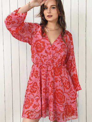 Innate Charm Surplice Long Sleeve Floral Mini Dress - MXSTUDIO.COM