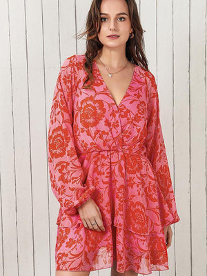 Innate Charm Surplice Long Sleeve Floral Mini Dress - MXSTUDIO.COM