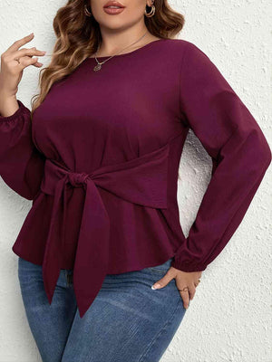 Innovative Tie Front Plus Size Purple Blouse - MXSTUDIO.COM
