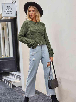 Insulated And Stylish Crew Neck Cable-Knit Sweater - MXSTUDIO.COM