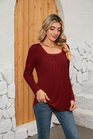 Interesting Square Neck Long Sleeve Top - MXSTUDIO.COM