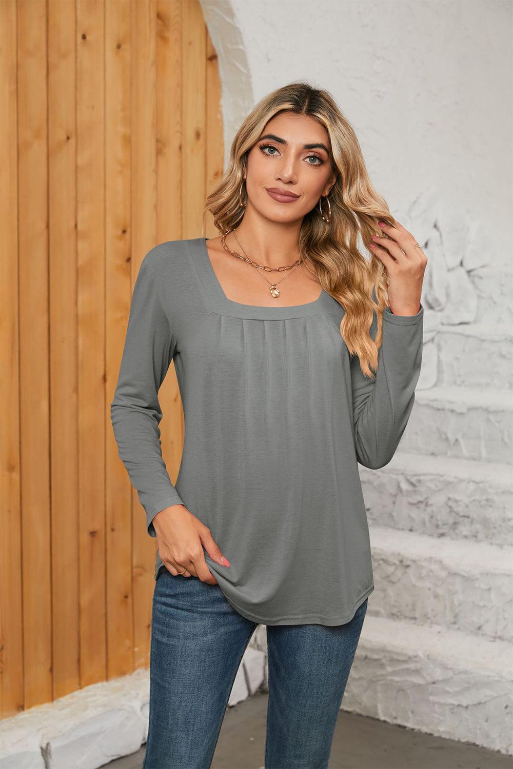 Interesting Square Neck Long Sleeve Top - MXSTUDIO.COM