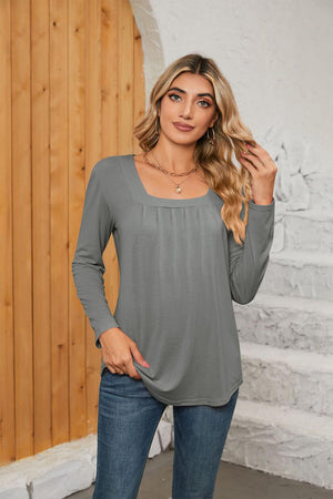 Interesting Square Neck Long Sleeve Top - MXSTUDIO.COM