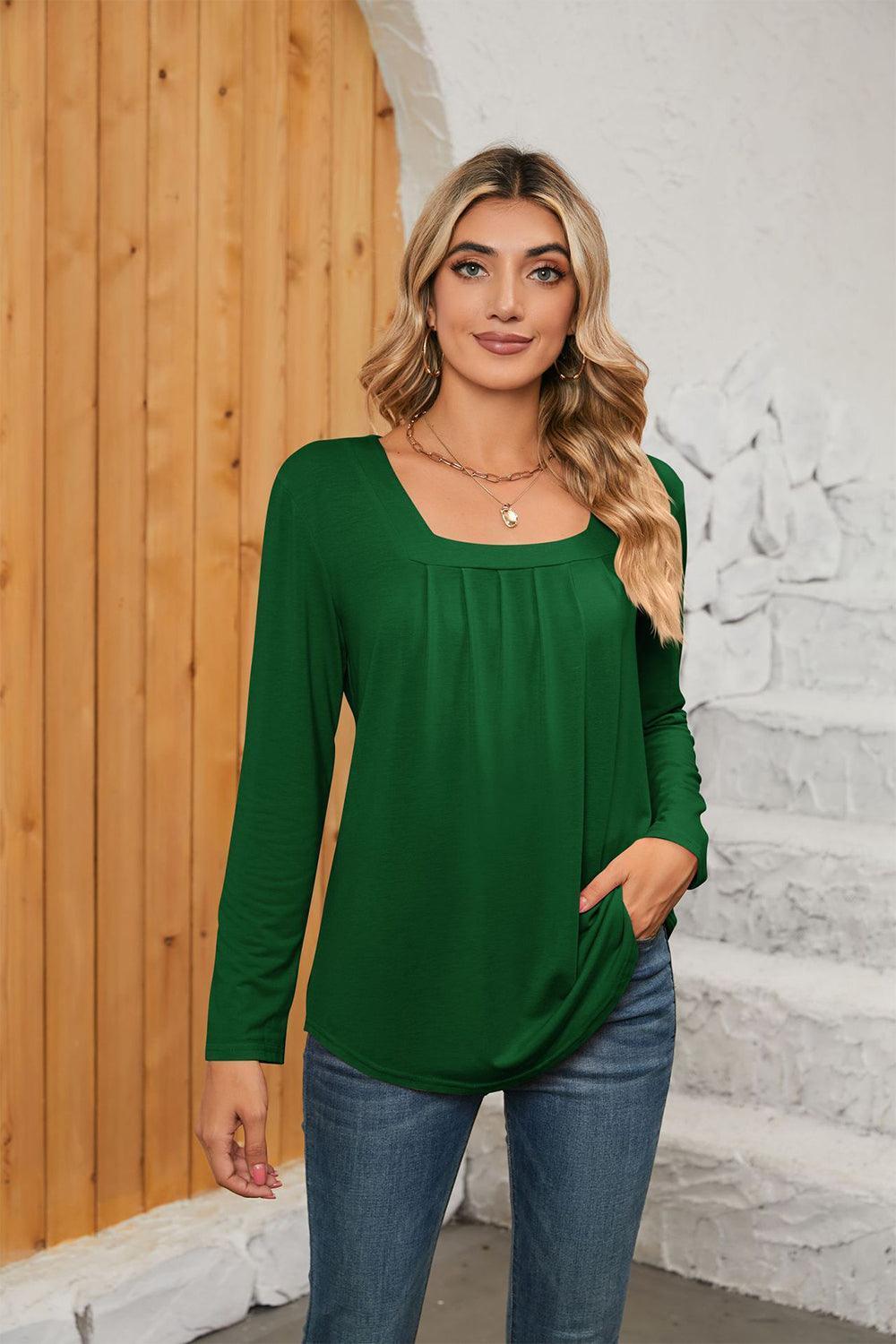 Interesting Square Neck Long Sleeve Top - MXSTUDIO.COM