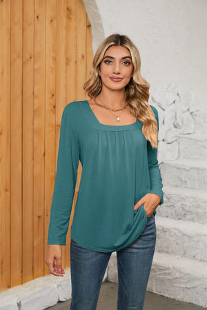 Interesting Square Neck Long Sleeve Top - MXSTUDIO.COM