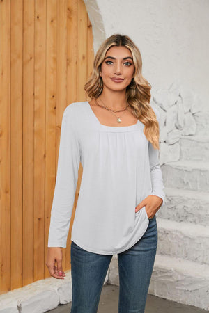 Interesting Square Neck Long Sleeve Top - MXSTUDIO.COM