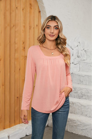Interesting Square Neck Long Sleeve Top - MXSTUDIO.COM