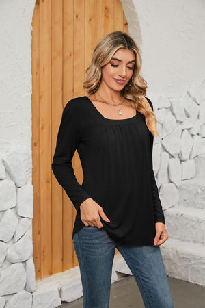 Interesting Square Neck Long Sleeve Top - MXSTUDIO.COM