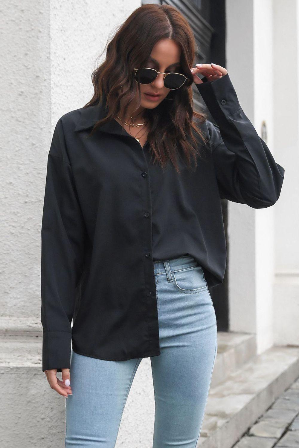 Intimidating Aura Collared Oversized Shirt - MXSTUDIO.COM