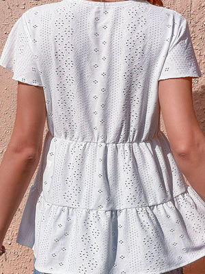 Introverted Tiered White Flutter Sleeve Blouse - MXSTUDIO.COM