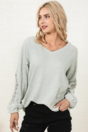 Inviting Graciousness Spliced Lace Women V Neck Top - MXSTUDIO.COM