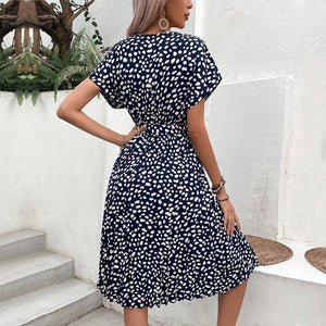 Jovial Printed Tie Waist Surplice Midi Dress - MXSTUDIO.COM
