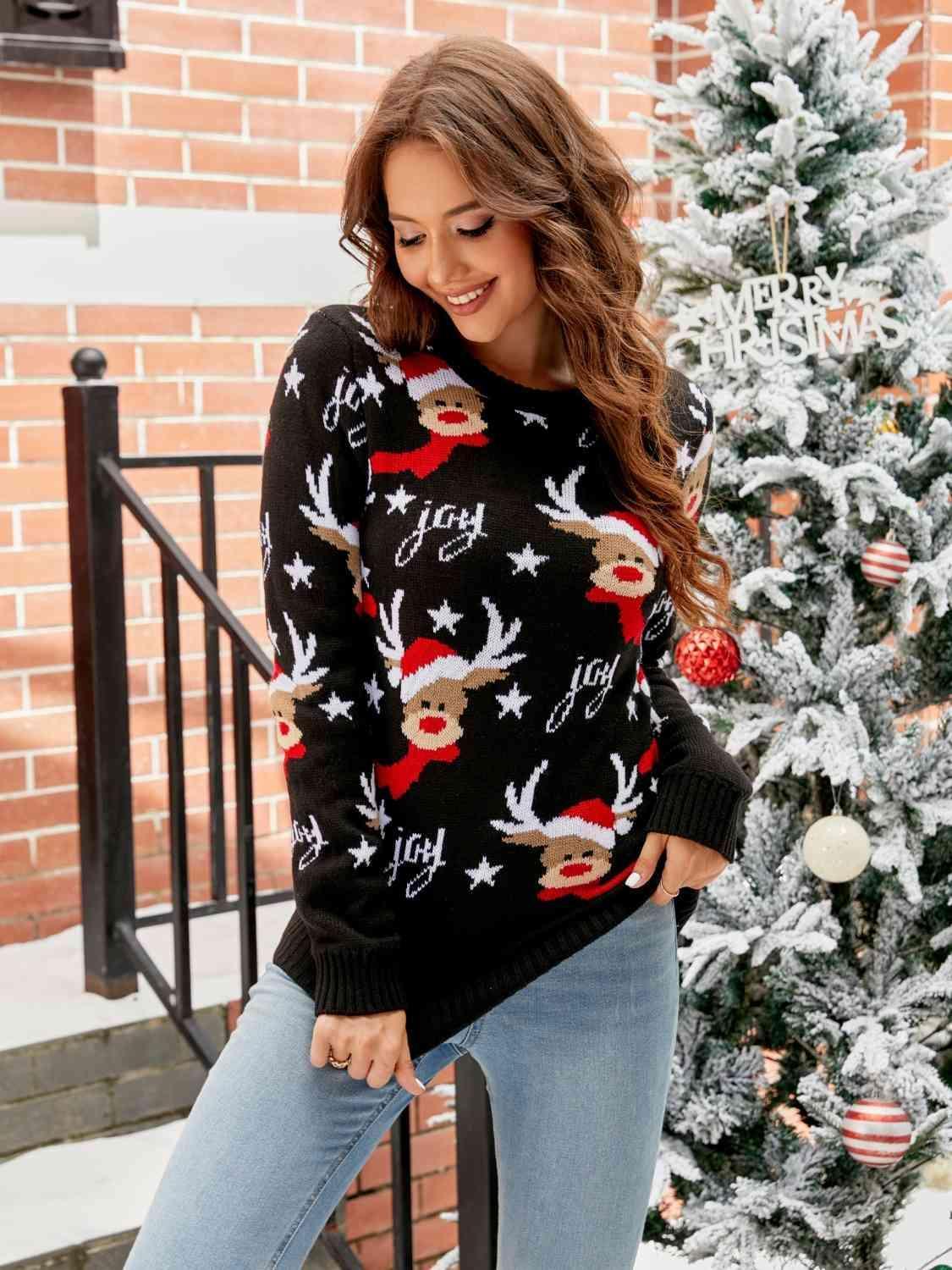 Joyful Holiday Reindeer Christmas Sweater - MXSTUDIO.COM