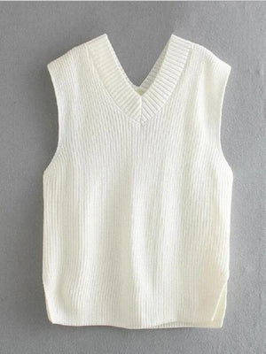 Just Classic V Neck Knitted Sweater Vest-MXSTUDIO.COM