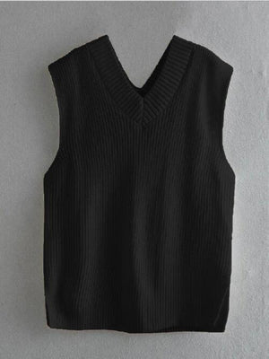 Just Classic V Neck Knitted Sweater Vest-MXSTUDIO.COM