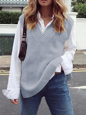 Just Classic V Neck Knitted Sweater Vest-MXSTUDIO.COM