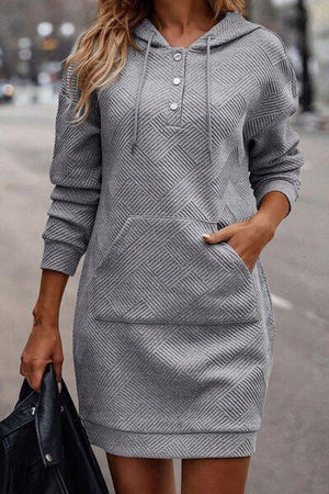 Kangaroo Pocket Hooded Long Sleeve Dress-MXSTUDIO.COM