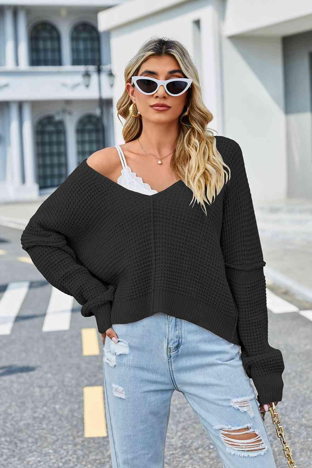 Keep Calm And Warm V Neck Knit Sweater - MXSTUDIO.COM