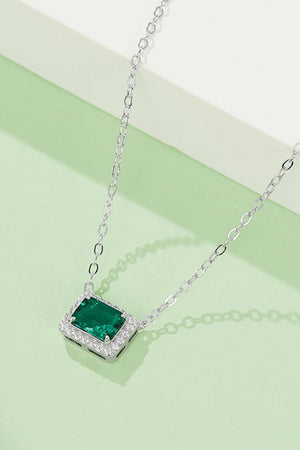 Lab-Grown Rectangle Green Emerald Pendant Necklace - MXSTUDIO.COM