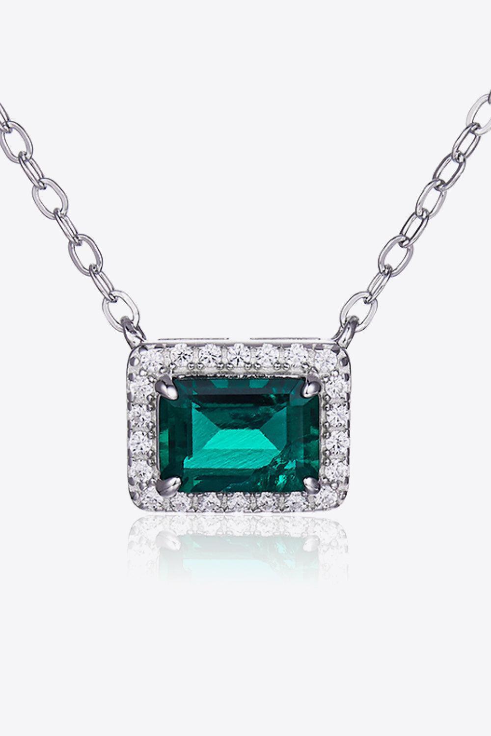 Lab-Grown Rectangle Green Emerald Pendant Necklace - MXSTUDIO.COM