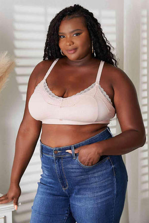 Lace Trim Blush Plus Size Bralette - MXSTUDIO.COM