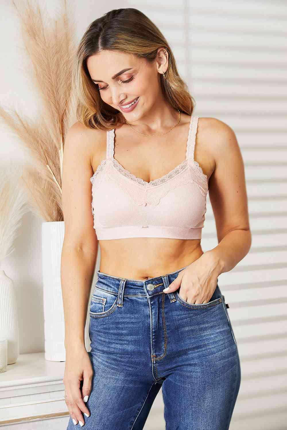 Lace Trim Blush Plus Size Bralette - MXSTUDIO.COM