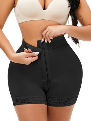 a woman in a white bra top and black shorts